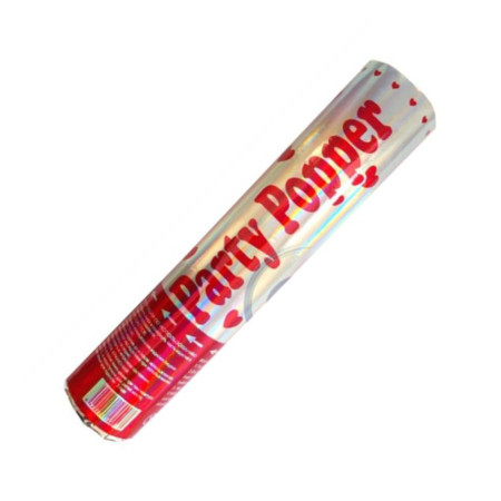 Tub de Confetii, Cyrax, Party Popper, 20x5 cm, Confetii Inimioare din Aluminiu, Multicolor