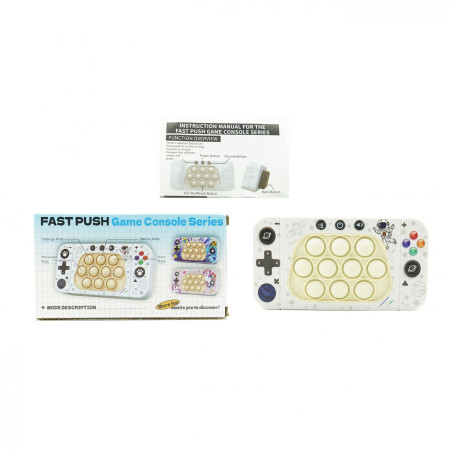 Jucarie interactiva tip consola pentru copii Cyrax, speed push whack-a-mole, joc de viteza pop it, material ABS/silicon, cu nivele, sunete si lumini, 15.5 x 7.6 x 5.3 cm, model astronaut, alb