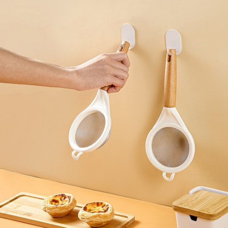 Strecuratoare, Mini Sita din Inox Silicon si Lemn, Cyrax, Sita pentru Bucatarie pentru Faina, Ceai si Alte Alimente, 25 x 10 cm Alb