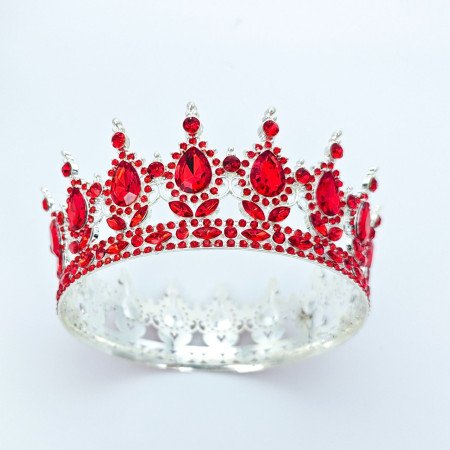 Diadema, Cyrax, din Aliaj, cu Cristale, Accesoriu Par, Aniversare, Nunta, Petrecere, 15.5 x 5.3 cm, Rosu