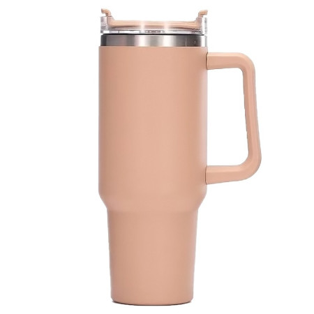 Cana Termos din Plastic, Cyrax, pentru Bauturi Calde si Reci, cu Maner, 9.9x9.9x27 cm, Roz Pal