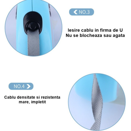 Lesa Automata Retractabila,  pentru Caini, 5 m, 20 kg, ABS, Verde/Bleu, 8x12x4 cm
