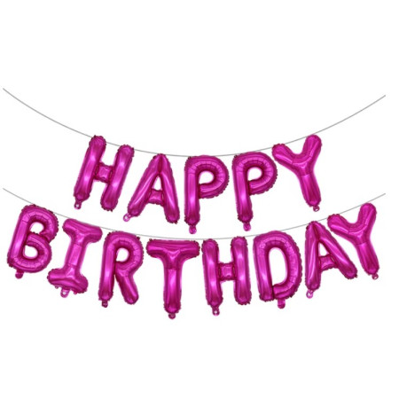 Set Baloane din Folie Metalizata, Cyrax, Model Happy Birthday, Litere de 40 cm, Baloane Party, Ambalaj Individual, Pai, Ata si Adeziv Incluse, Umflare cu Aer sau Heliu, Mov