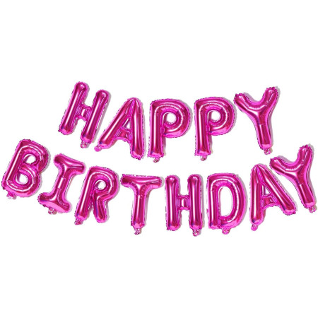 Set Baloane din Folie Metalizata, Cyrax, Model Happy Birthday, Litere de 40 cm, Baloane Party, Ambalaj Individual, Pai, Ata si Adeziv Incluse, Umflare cu Aer sau Heliu, Mov