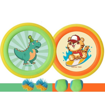 Cyrax Set Interactiv Frisbee, Fippy, pentru Copii, 2 Palete Elastice, Diametru 30 cm, 4 Mingi, + 3 Ani, Design Animat, Multicolor