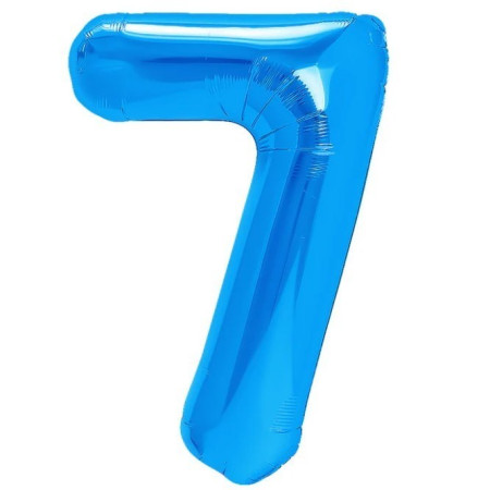 Balon din Folie Metalizata, Cyrax, Figurina Cifra, Tema Aniversare 100 cm, Ambalaj Individual, Pai inclus, Umflare cu Aer sau Heliu, Albastru, Cifra 7