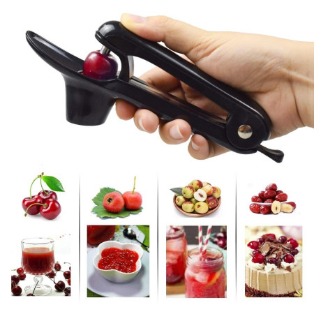 Dispozitiv de Scos Samburi, Cyrax, Manual, cu 1 Gaura, pentru Cirese/Masline, 20.5 x 3.8 x 13 cm, din ABS+Otel Inoxidabil, cu Maner, Negru