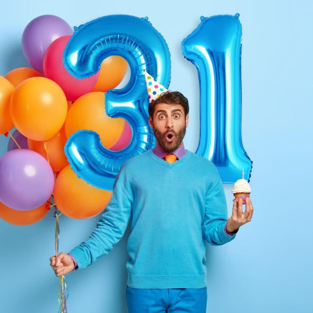 Balon din Folie Metalizata Cyrax, Figurina Cifra, Tema Aniversare 40 cm, Ambalaj Individual, Pai inclus, Umflare cu Aer sau Heliu, Albastru, Cifra 1