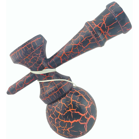 Kendama X Originala, Profesionala, Cyrax, Kendama Cracked, din Lemn – 18 cm, Crack Negru/Portocaliu