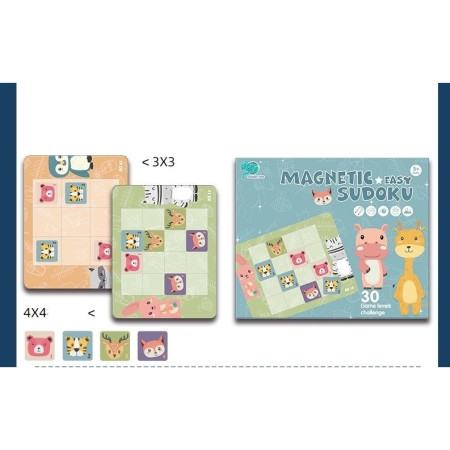 Cyrax Joc educativ Sudoku cu tablita magnetica, 32 de piese, cartonase cu animale, Verde