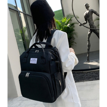 Rucsac Multifunctional pentru Mamici, Cyrax, cu Patut Pliabil si Baza de Schimbat, Rezistent la Apa, Capacitate Mare, Usor, Compartimente Multiple, Buzunar Termic pentru Lapte, 42 x 32 x 22 cm, Negru