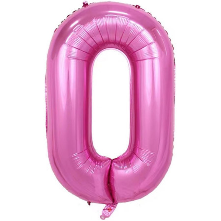 Balon din Folie Metalizata Cyrax, Figurina Cifra si Coroana, Tema Aniversare 100 cm, Ambalaj Individual, Pai inclus, Umflare cu Aer sau Heliu, Roz, Cifra 0