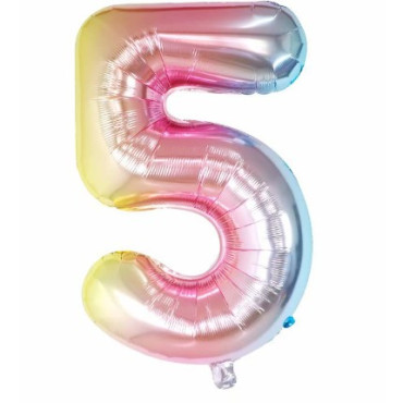 Balon din Folie Metalizata Cyrax, Figurina Cifra, Tema Aniversare 40 cm, Ambalaj Individual, Pai inclus, Umflare cu Aer sau Heliu, Multicolor, Cifra 5