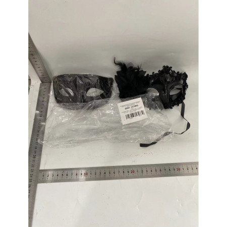 Set 2 Masti de Cuplu, Cyrax, pentru Carnaval, Bal Mascat, Marime Universala, Model Floare Laterala si Margele, Model Clasic, Negru Gri