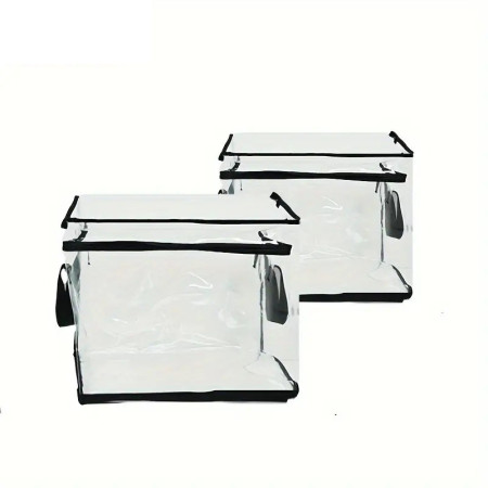 Cutie de Depozitare,  din PVC + Textil, Rezistenta la Apa, Geanta pentru Carti, 32x24x25 cm, Transparent-Negru