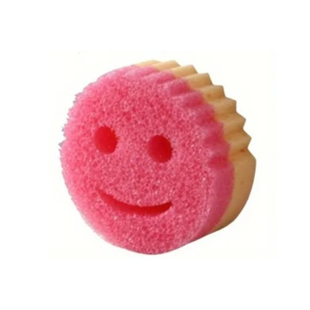 Burete de Vase, Cyrax, Rotund, din Burete PU, Model Smiley Face, Doua Fete, 10 x 4 cm, Roz/Galben