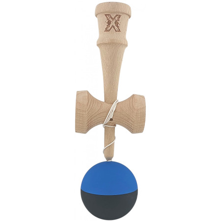 Kendama X Originala, Profesionala, Cyrax, din Lemn, Rubber Grip, 18 cm, Albastru/Negru