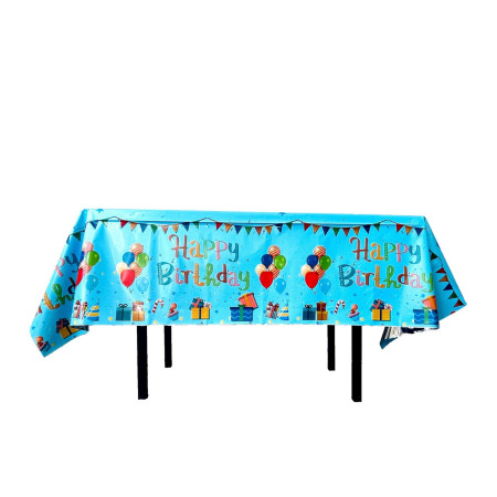 Fata de Masa, Cyrax, din Folie, Imprimeu Happy Birthday cu Baloane, 137 x 274 cm, Albastru