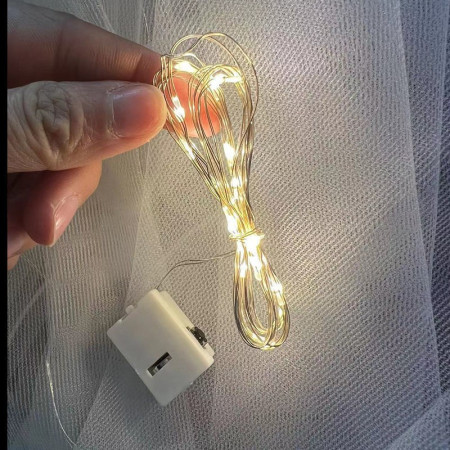 Voal Luminos cu Coronita, Cyrax, Lumina Alb Cald, pentru Serbari Copii, Petrecerea Burlacitelor, Marime universala, Lumina LED, Alb