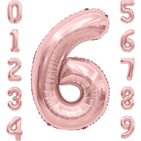Balon din Folie Metalizata Cyrax, Figurina Cifra, Tema Aniversare 80 cm, Ambalaj Individual, Pai inclus, Umflare cu Aer sau Heliu, Rose, Cifra 6