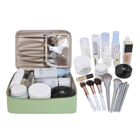 Geanta de Calatorie, Cyrax, pentru Cosmetice si Articole de Toaleta, Material Impermeabil, 2 in 1, Portfard Interior Detasabil, 23 x 16 x 8 cm, Verde