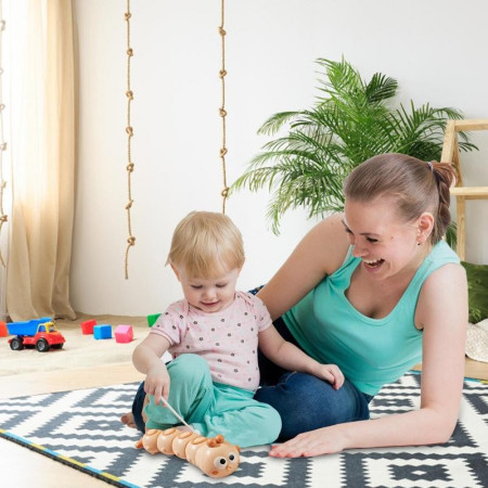 Jucarie mecanica pentru copii Cyrax, omida haioasa, cu cheita, distractiva, se taraste, se misca, 15 x 4 cm, portocaliu