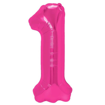 Balon din Folie Metalizata Cyrax, Figurina Cifra, Tema Aniversare 40 cm, Ambalaj Individual, Pai inclus, Umflare cu Aer sau Heliu, Roz, Cifra 1
