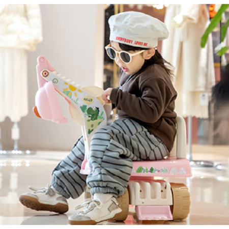 Excavator pentru Copii, Cyrax, 1-3 Ani, Greutate Portanta 30 kg, Muzica si Lumini, Rotatie 360 Grade, 45 x 31 x 35 cm, 4 Roti, Roz