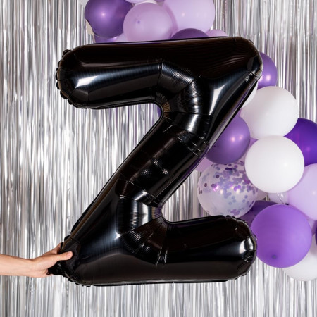 Balon Folie Metalizata Litera Z, Cyrax, 40 cm, Umflati cu Heliu sau Aer, Ambalaj Individual, Pai inclus, Negru