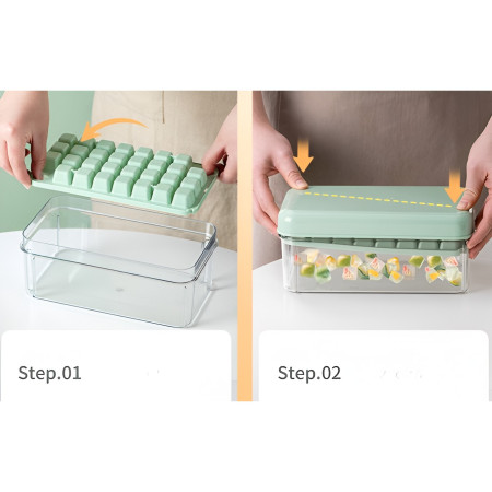 Set Cutie pentru Gheata, Cyrax, Uz Casnic, Doua Tavite pentru Cuburi, Capac Etans, Lopata, 23.5x13.3x10 cm, Verde