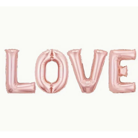 Set 4 Baloane din Folie Metalizata, Cyrax, Figurine Litere, Model Scris Love, Tema Iubire, 80 cm, Ambalaj Individual, Pai Inclus, Umflare cu Aer sau Heliu, Roz