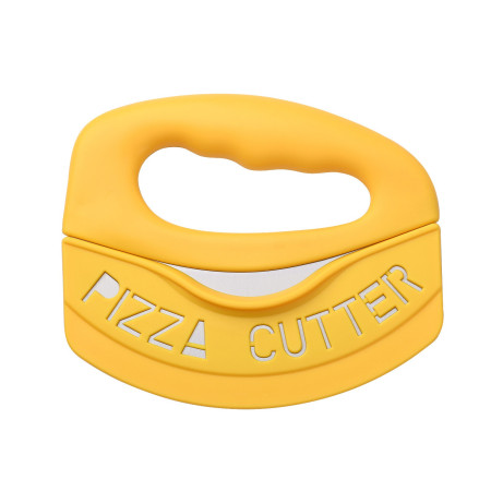 Cutit pentru taiat pizza Cyrax, cu protectie din silicon pentru lama, inox, 15.5 cm, galben