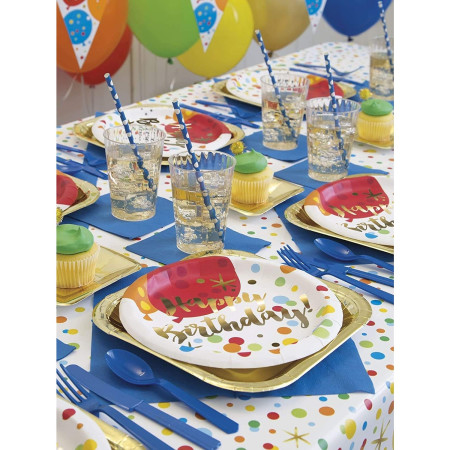 Set 10 Farfurii Unica Folosinta, Cyrax, Imprimeu Happy Birthday Buline, din Carton, Diametru 18 cm, Multicolor