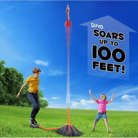 Jucarie pentru Copii, Cyrax, Lansator de Rachete cu Piciorul, un Singur Lansator, 3 Rachete Donozauri cu Lumini, 30 cm Inaltime, Model Vulcan, Multicolor