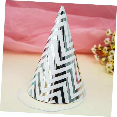 Set 6 Coifuri, Cyrax, Petrecere Copii, din Carton, 20 x 13.5 cm, Model 8 Valuri, Argintiu