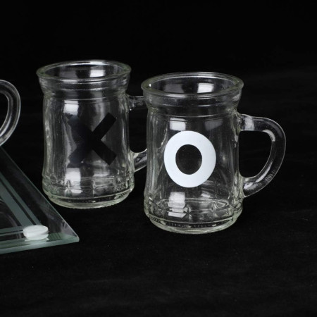 Joc X si O Cyrax, cu Mini Halbe din Sticla, 25 x 25 cm, pentru Petreceri, Decor, Cadouri, Transparent