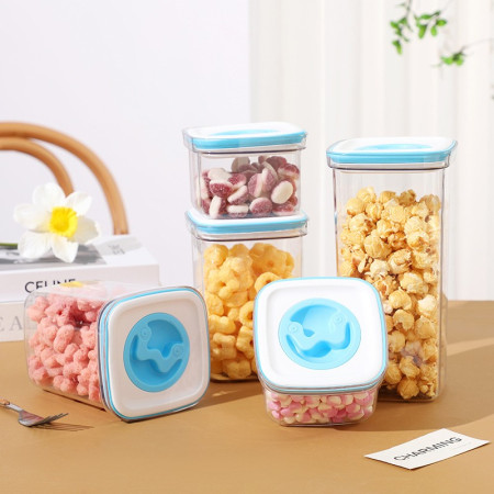 Cutie de Depozitare pentru Bucatarie, Cyrax, 2L, din ABS+PET+Silicon, Capac Alb/Albastru, 11.5 x 23 x 8 cm, Transparent