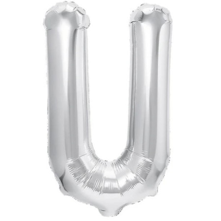 Balon Folie Metalizata Litera U, Cyrax, 40 cm, Umflati cu Heliu sau Aer, Ambalaj Individual, Pai inclus, Argintiu