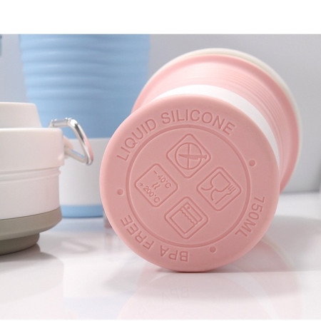 Pahar pliabil din silicon Cyrax, pentru calatorii, camping, 750 ml, pai inclus, 11.6 x 19.3 cm, roz