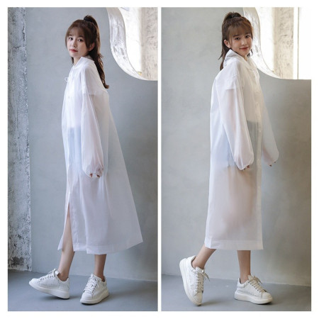 Pelerina de Ploaie,  pentru Adulti 150-180 cm, din EVA, Impermeabila, Rezistenta la Vant, Inchidere cu Capse, 140 g, Alb