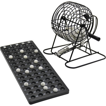 Joc Bingo Cyrax, din metal, 75 bile albe, portabil, 21 x 21 cm, negru