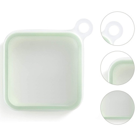 Caserola pentru sandwich Cyrax, din silicon si polipropilena, portabil, usor de curatat, capac anti-scurgere, reutilizabil, 15.5 x 15.5 x 2.5 cm, verde