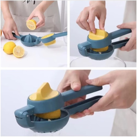 Storcator manual citrice, Cyrax, pentru lamai, portocale, cu actiune dubla, usor de utilizat, material ABS rezistent, 8x10x22 cm, albastru