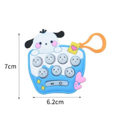 Jucarie pentru copii portabila Cyrax, joc Gopher, cu lumini si muzica, tip breloc, model catelus, material silicon si ABS, bleu