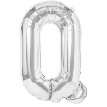 Balon Folie Metalizata Litera Q, Cyrax, 40 cm, Umflati cu Heliu sau Aer, Ambalaj Individual, Pai inclus, Argintiu