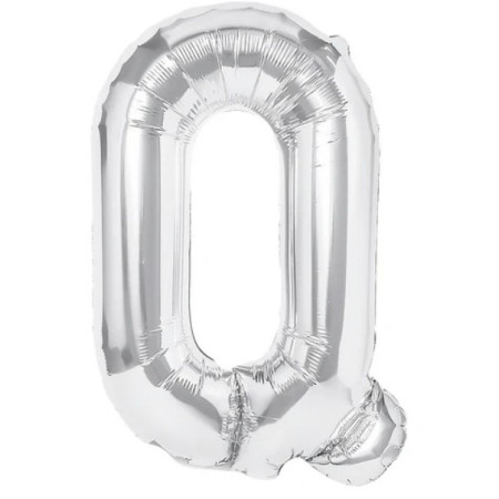 Balon Folie Metalizata Litera Q, Cyrax, 40 cm, Umflati cu Heliu sau Aer, Ambalaj Individual, Pai inclus, Argintiu