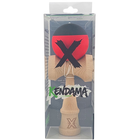 Kendama X Originala, Profesionala, Cyrax, 18 cm, din Lemn, Rubber Grip, Rosu/Negru