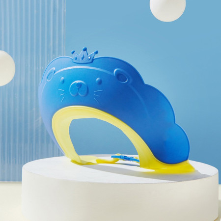 Cyrax Viziera de Protectie Baie Pentru Copii, Fippy, Model Coronita Leu, Dimensiune ajustabila, Durabil, Usor de curatat, Impotriva Samponului, pentru Ochi si Urechi, TPE+PP, 21x20.5 cm, Albastru