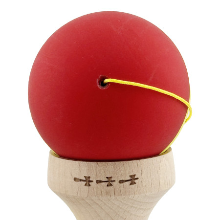 Kendama X Originala, Profesionala, Cyrax, Cupe Mari KING SIZE V3, Rubber Grip, Gaura in Baza, Rulment Metalic, din lemn 18 cm, Ata 62/65 cm, M Rosu/Galben/Negru