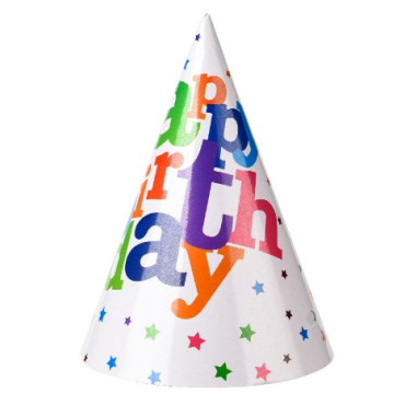 Set 6 Coifuri, Cyrax, Petrecere Copii, din Carton, 20 x 13.5 cm, Model 2 Happy Birthday, Multicolor